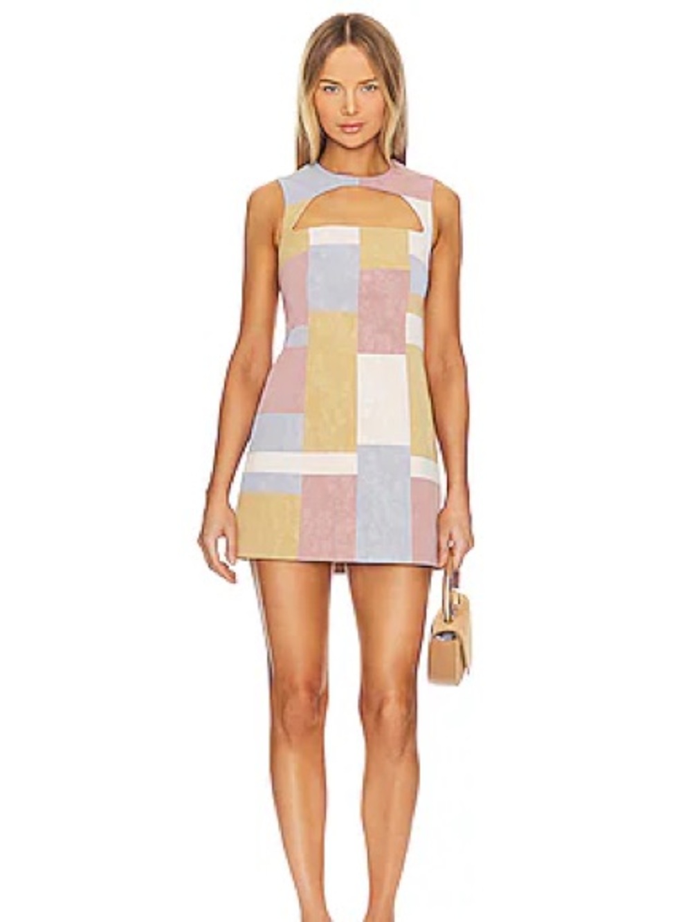 Alexis Enzie Colorblock Sleeveless Mini Dress in Pink, Mustard & Gray